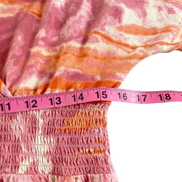 KNOX ROSE Maxi Dress V Neck Short Sleeve Side Slits Tie Dye Pink M 81-30 - Picture 9 of 13